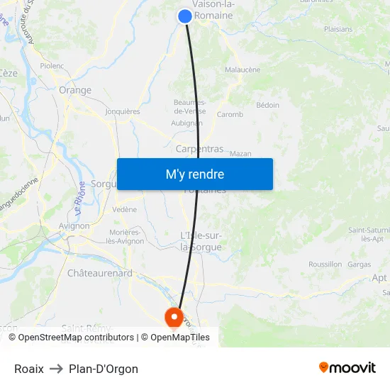 Roaix to Plan-D'Orgon map