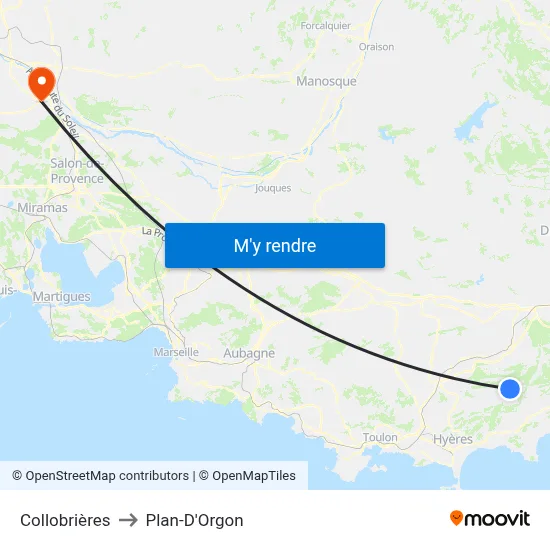 Collobrières to Plan-D'Orgon map