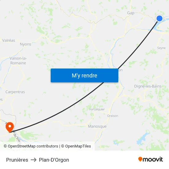 Prunières to Plan-D'Orgon map