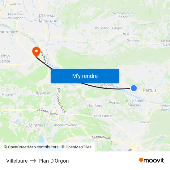 Villelaure to Plan-D'Orgon map