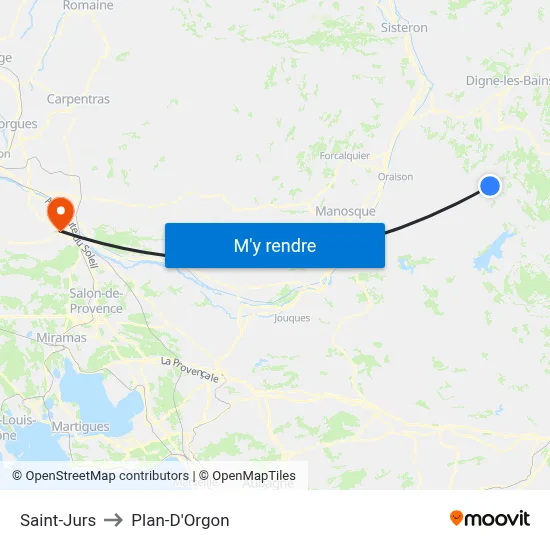 Saint-Jurs to Plan-D'Orgon map