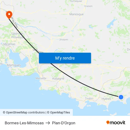 Bormes-Les-Mimosas to Plan-D'Orgon map
