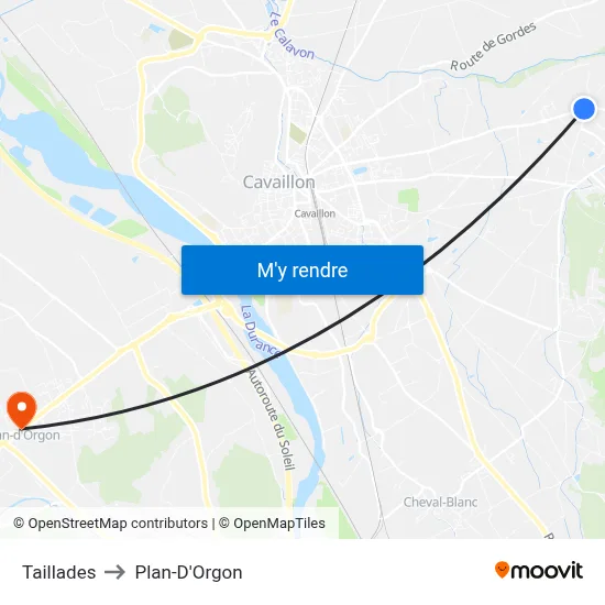 Taillades to Plan-D'Orgon map