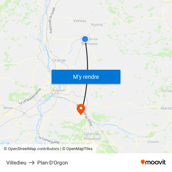Villedieu to Plan-D'Orgon map