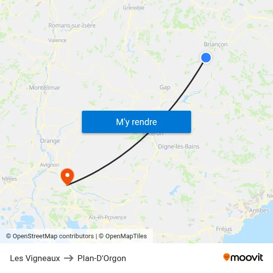 Les Vigneaux to Plan-D'Orgon map