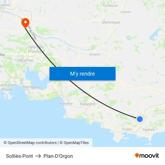 Solliès-Pont to Plan-D'Orgon map