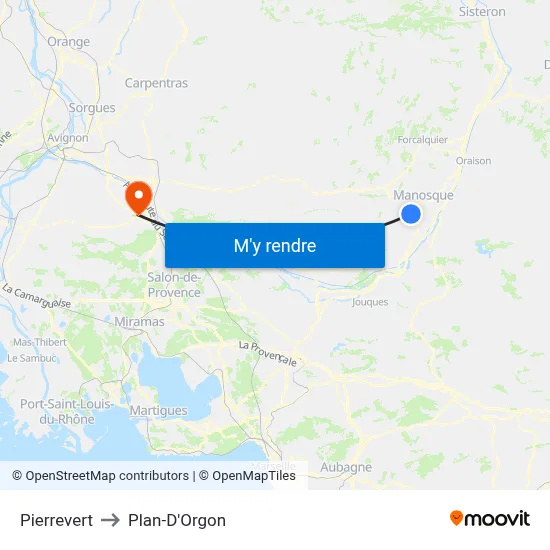 Pierrevert to Plan-D'Orgon map