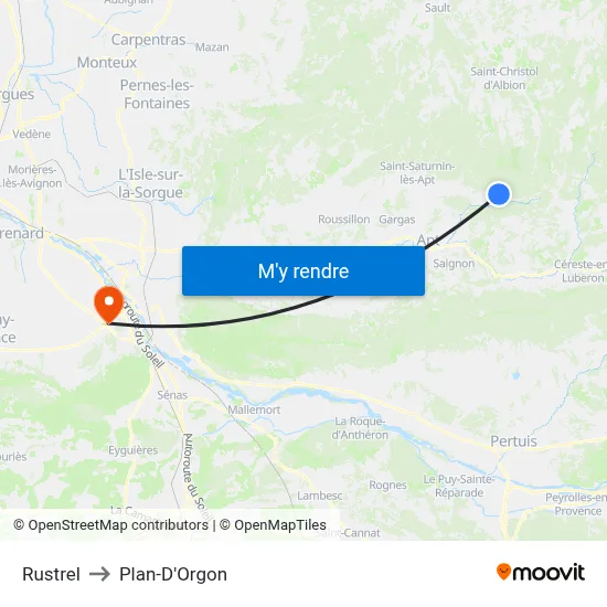 Rustrel to Plan-D'Orgon map