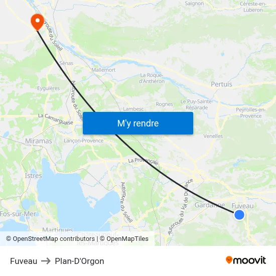 Fuveau to Plan-D'Orgon map