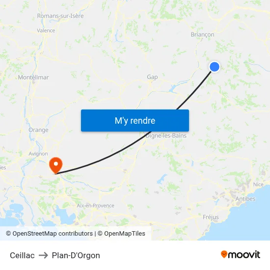 Ceillac to Plan-D'Orgon map