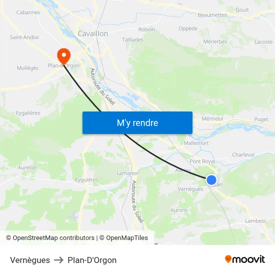 Vernègues to Plan-D'Orgon map