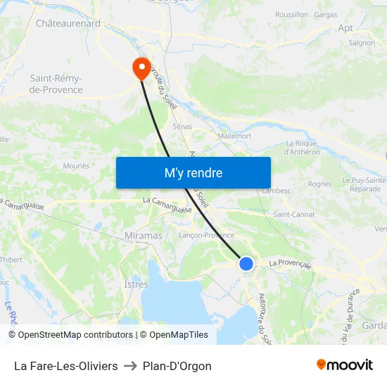 La Fare-Les-Oliviers to Plan-D'Orgon map