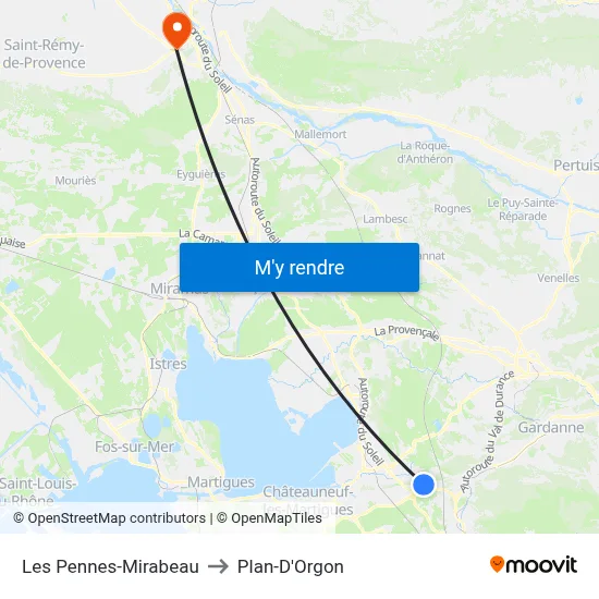 Les Pennes-Mirabeau to Plan-D'Orgon map