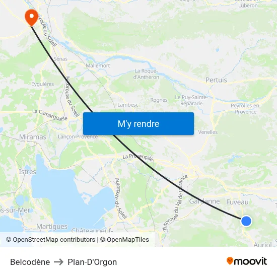 Belcodène to Plan-D'Orgon map