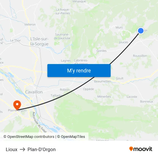 Lioux to Plan-D'Orgon map