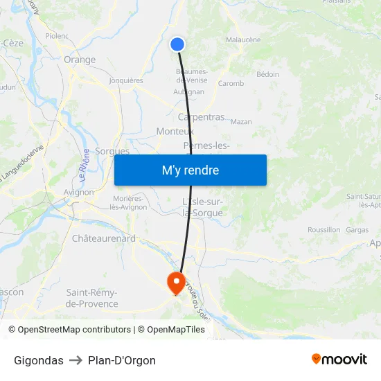 Gigondas to Plan-D'Orgon map
