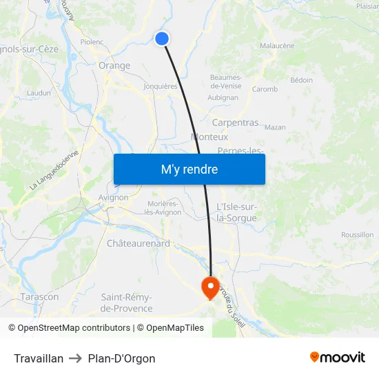 Travaillan to Plan-D'Orgon map