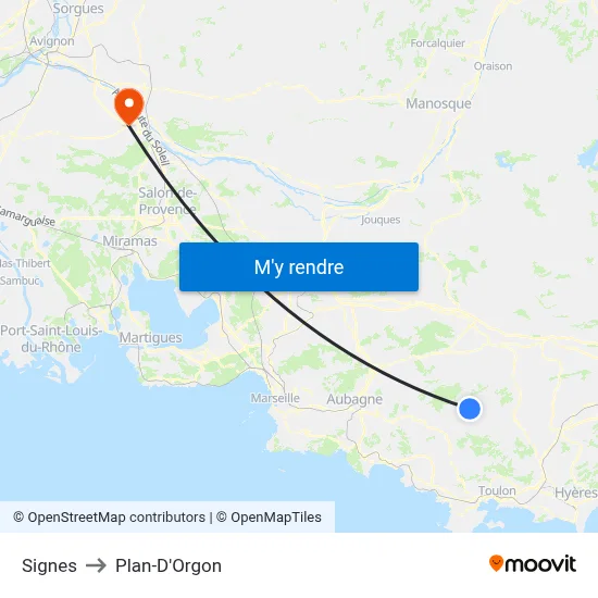 Signes to Plan-D'Orgon map