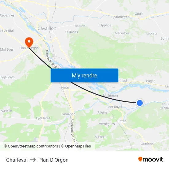 Charleval to Plan-D'Orgon map