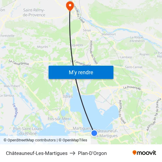 Châteauneuf-Les-Martigues to Plan-D'Orgon map