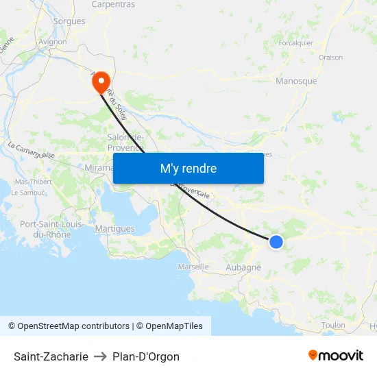 Saint-Zacharie to Plan-D'Orgon map