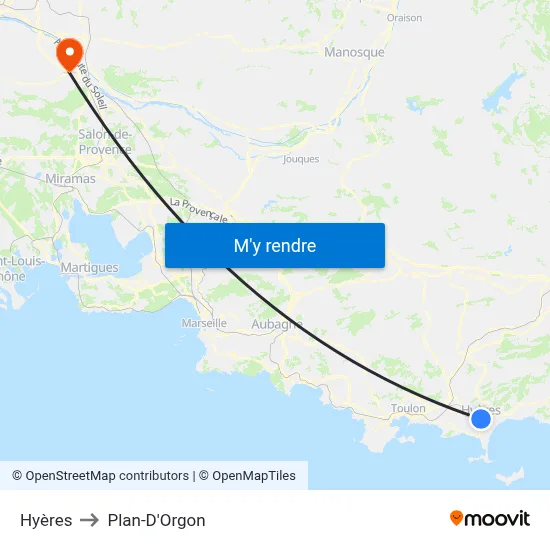 Hyères to Plan-D'Orgon map