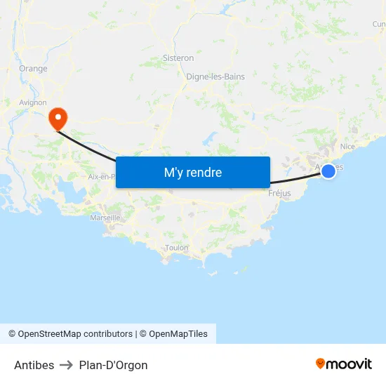 Antibes to Plan-D'Orgon map