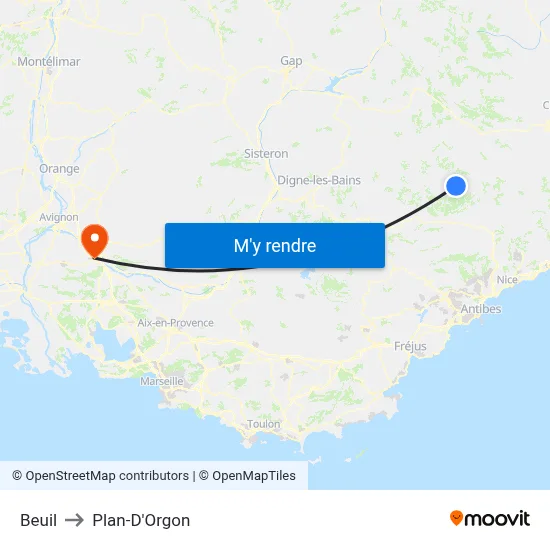 Beuil to Plan-D'Orgon map