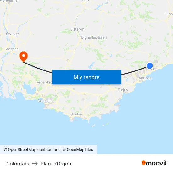 Colomars to Plan-D'Orgon map
