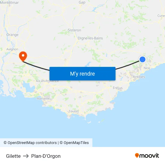 Gilette to Plan-D'Orgon map