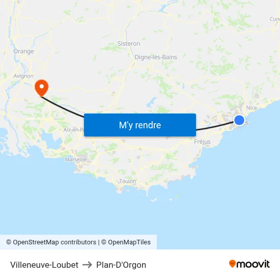 Villeneuve-Loubet to Plan-D'Orgon map