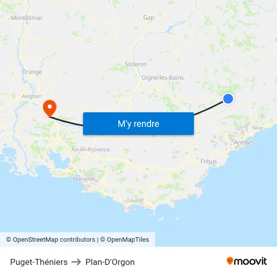 Puget-Théniers to Plan-D'Orgon map