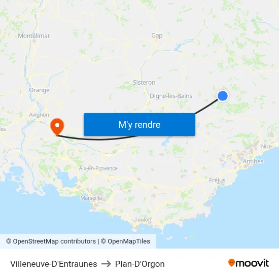 Villeneuve-D'Entraunes to Plan-D'Orgon map