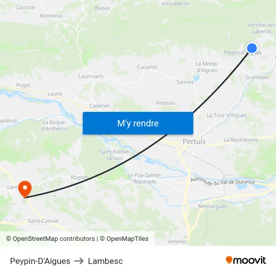 Peypin-D'Aigues to Lambesc map