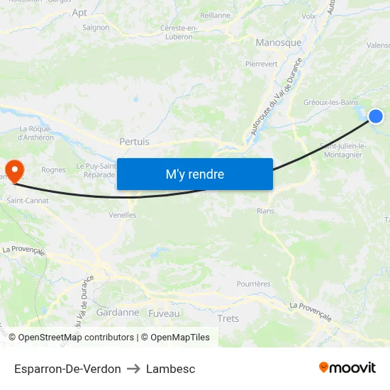 Esparron-De-Verdon to Lambesc map
