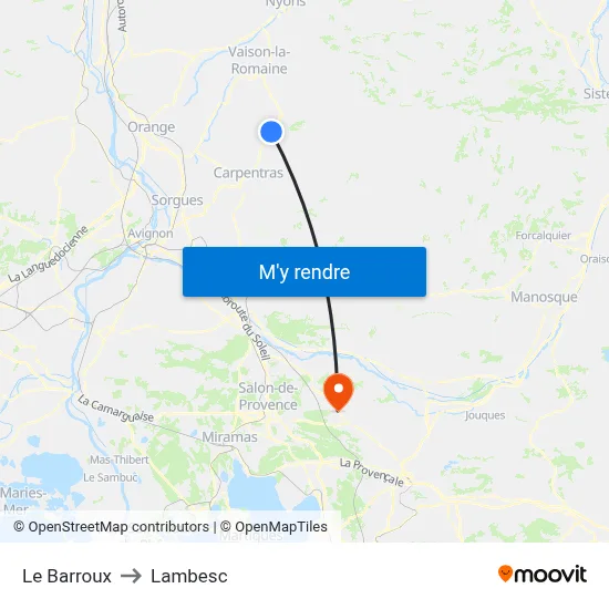 Le Barroux to Lambesc map