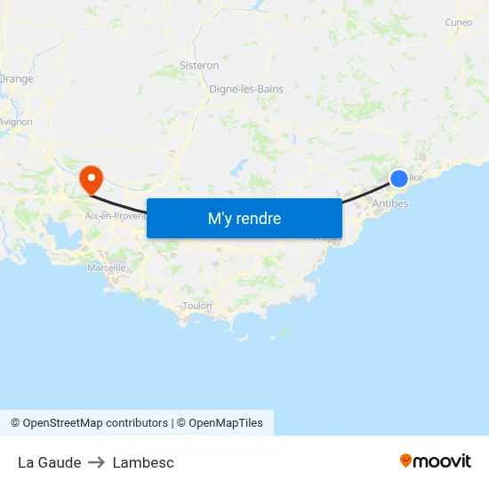 La Gaude to Lambesc map