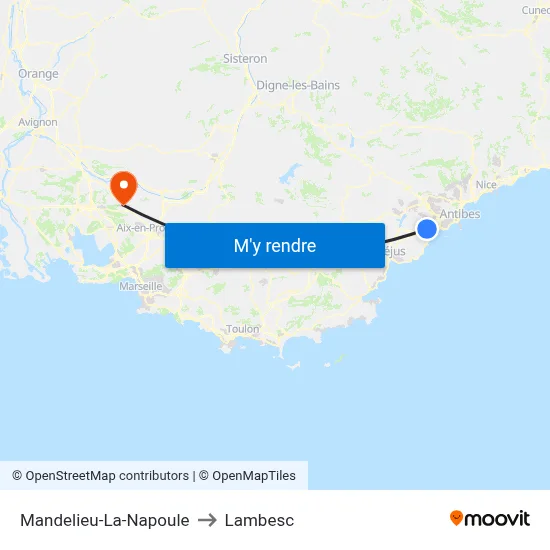 Mandelieu-La-Napoule to Lambesc map