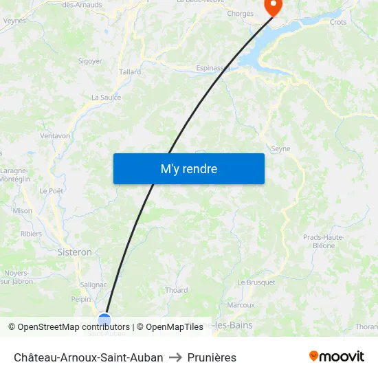 Château-Arnoux-Saint-Auban to Prunières map