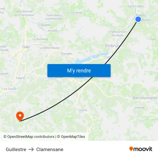 Guillestre to Clamensane map