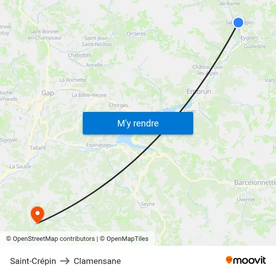 Saint-Crépin to Clamensane map