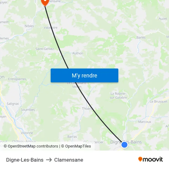 Digne-Les-Bains to Clamensane map