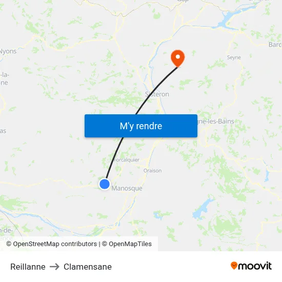 Reillanne to Clamensane map
