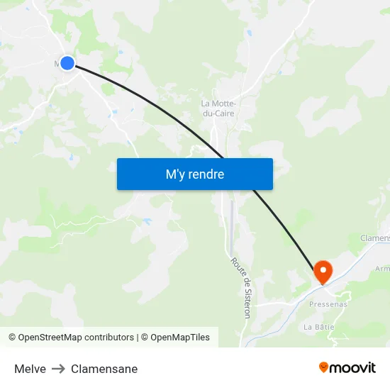Melve to Clamensane map