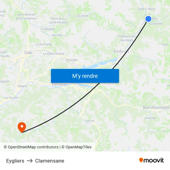 Eygliers to Clamensane map