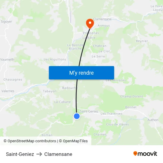 Saint-Geniez to Clamensane map