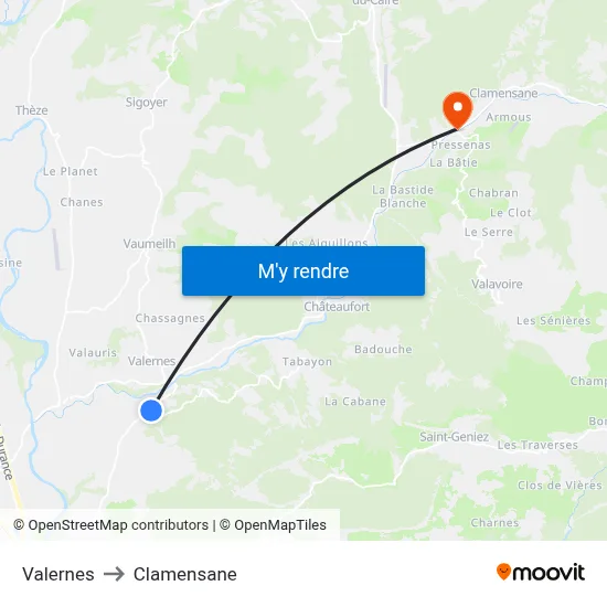 Valernes to Clamensane map