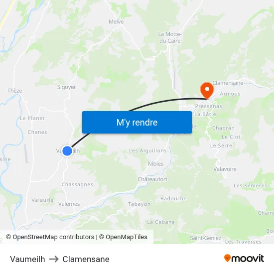 Vaumeilh to Clamensane map