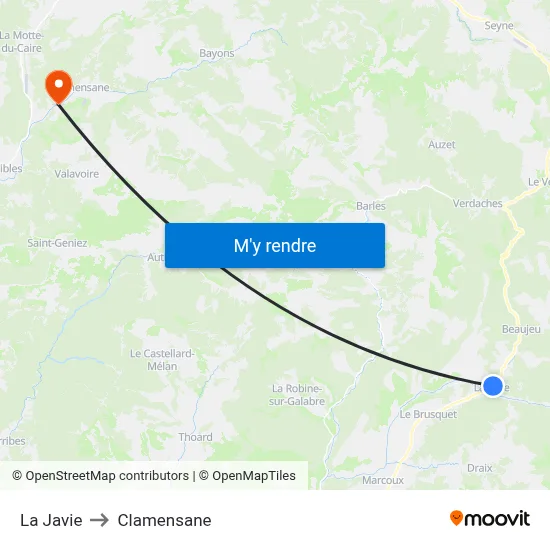 La Javie to Clamensane map