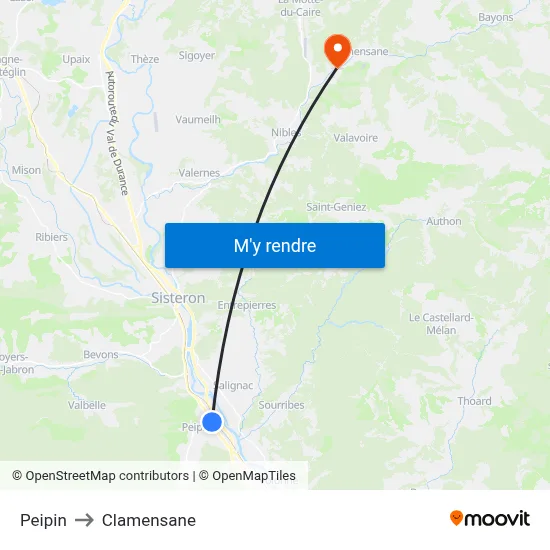 Peipin to Clamensane map